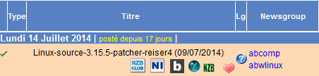 Exemple d'affichage d'un résultat de recherche sur Binnewz avec un script et Greasemonkey (liens binsearch, newzleech)